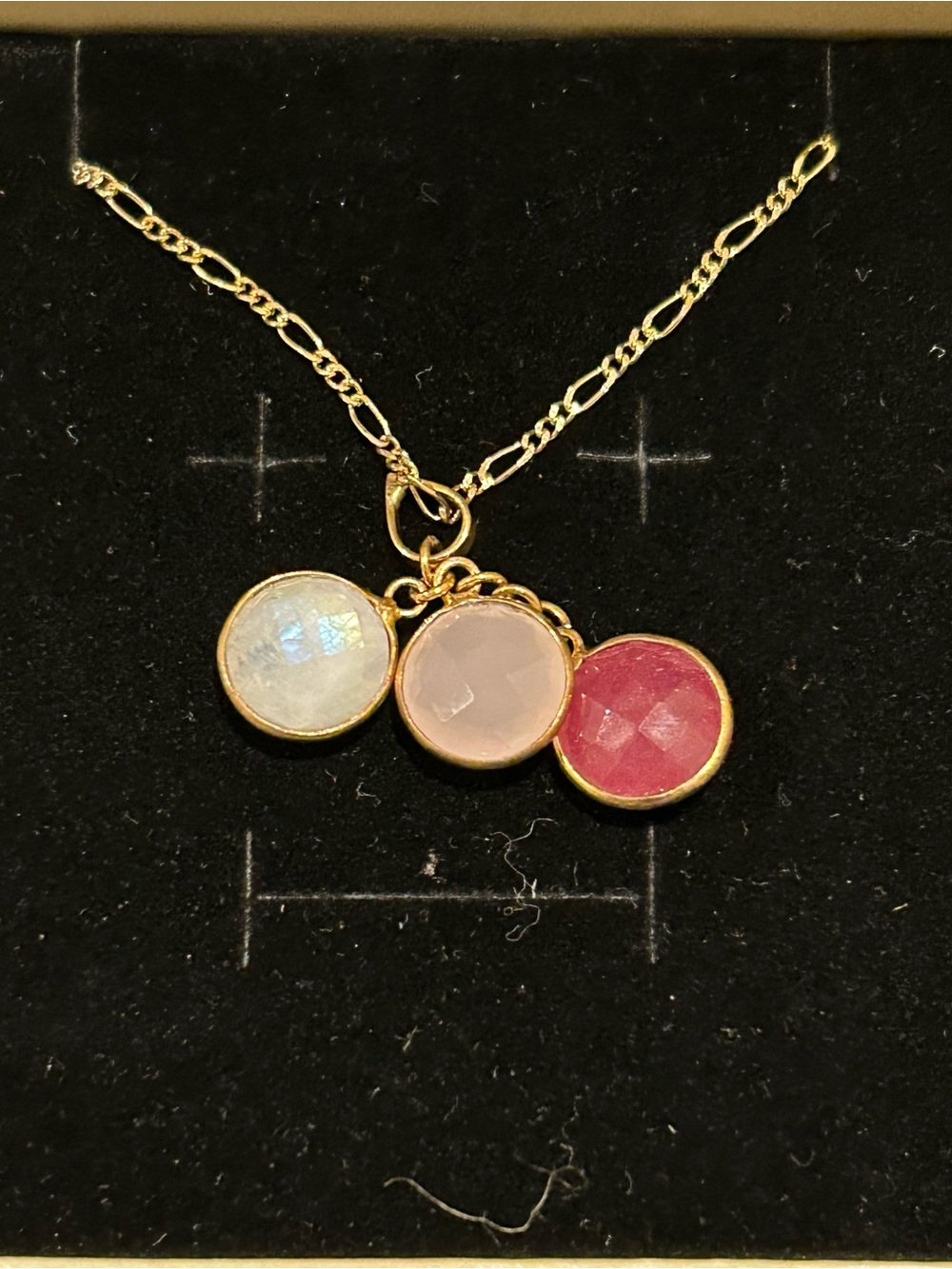 18K Vermeil, Moonstone, Cherry Quartz and Chalcedony 18-20" Drop Necklace